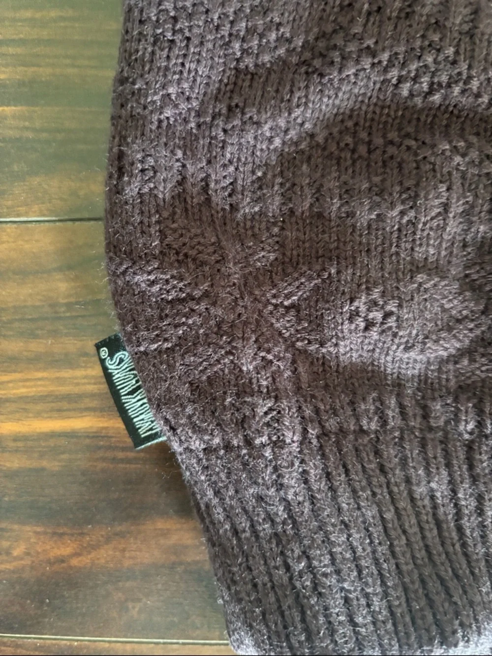 Muk Luks Deep Plum Knit Slouchy Beanie with Faux Fur Pom